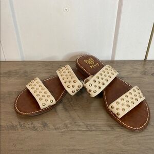 Beast Fashion | Cream Brown and Gold Studded Sandals - 7.5